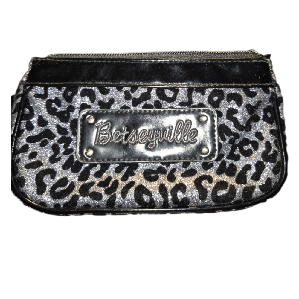 Betsey Johnson "Betseyville" Black&Silver Leopard Coin, Keychain& ID Card Holder
